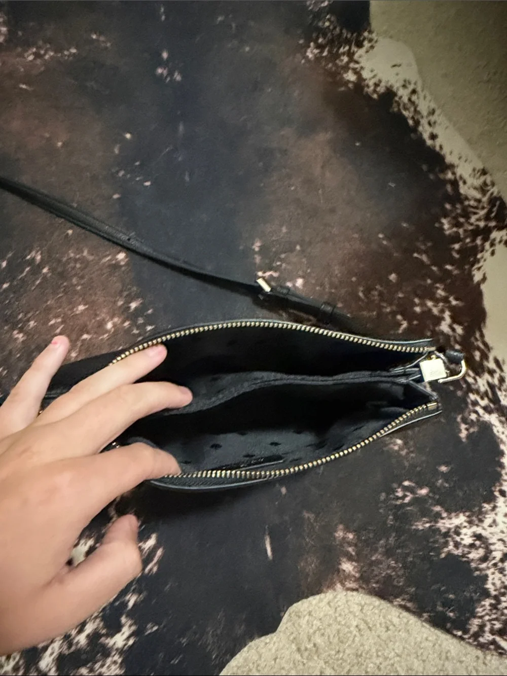 kate spade Black Pebbled Leather Crossbody Pouch with Gold Logo